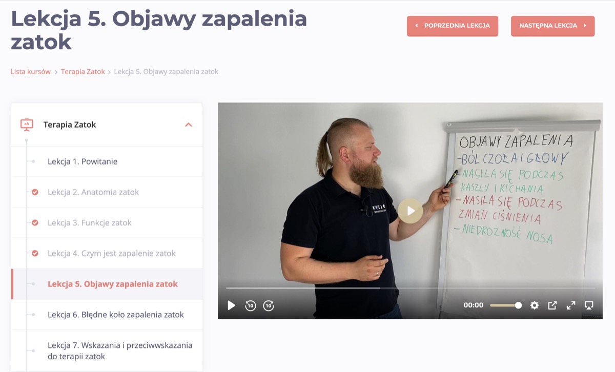 Podgląd platformy kursu - Lekcja 5. Objawy zapalenia zatok